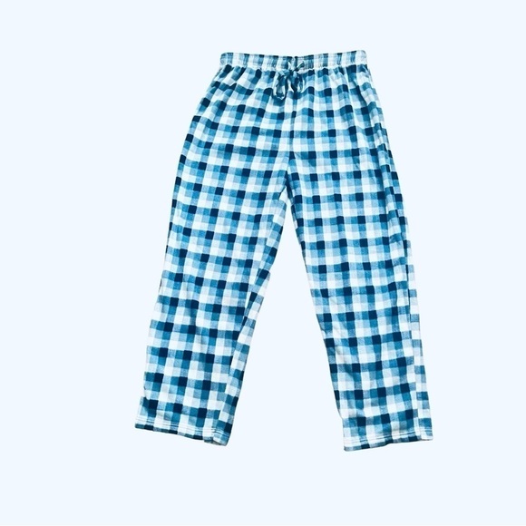 Club Room fleece pajama pants plaid elastic adjustable strap blue white Men L - Picture 8 of 11